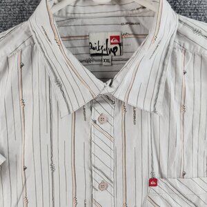 Quiksilver Button Up Shirt Men Short Sleeve 2XL Striped Surf All Cotton Casual